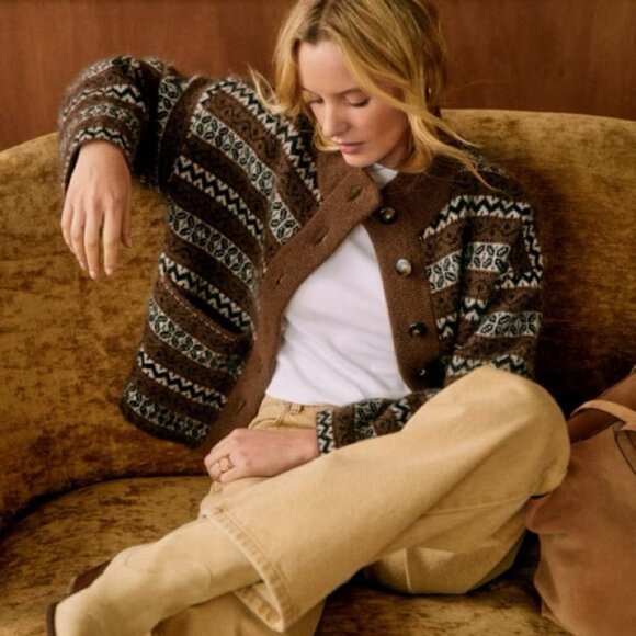 Sezane Jackets & Blazers - Sezane Thais jacket sz S sweater cardigan kid mohair brown jacquard